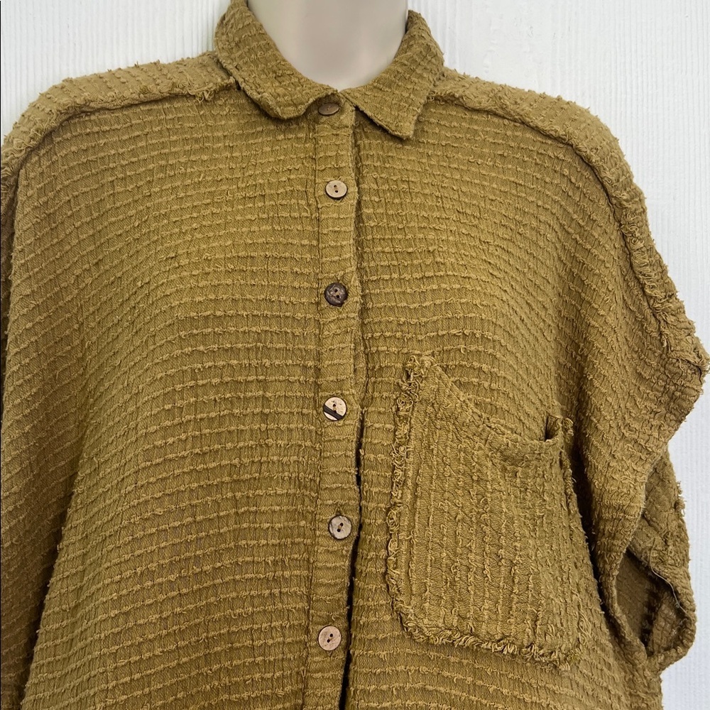 Free People - All Aboard Waffle Button Down Short Sleeve Short Romper Size Med - Picture 7 of 14